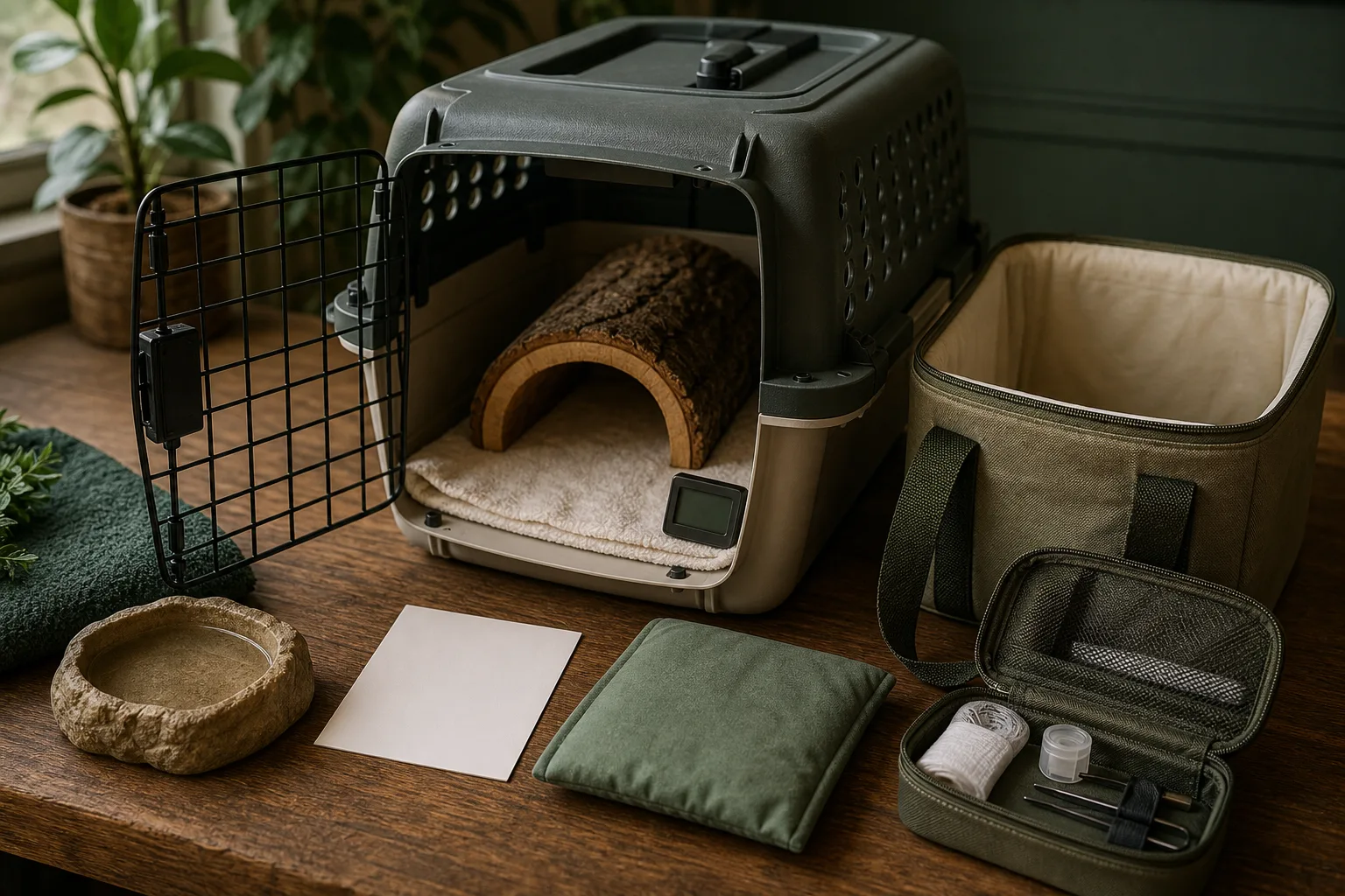 Secure reptile carrier prepared for transport