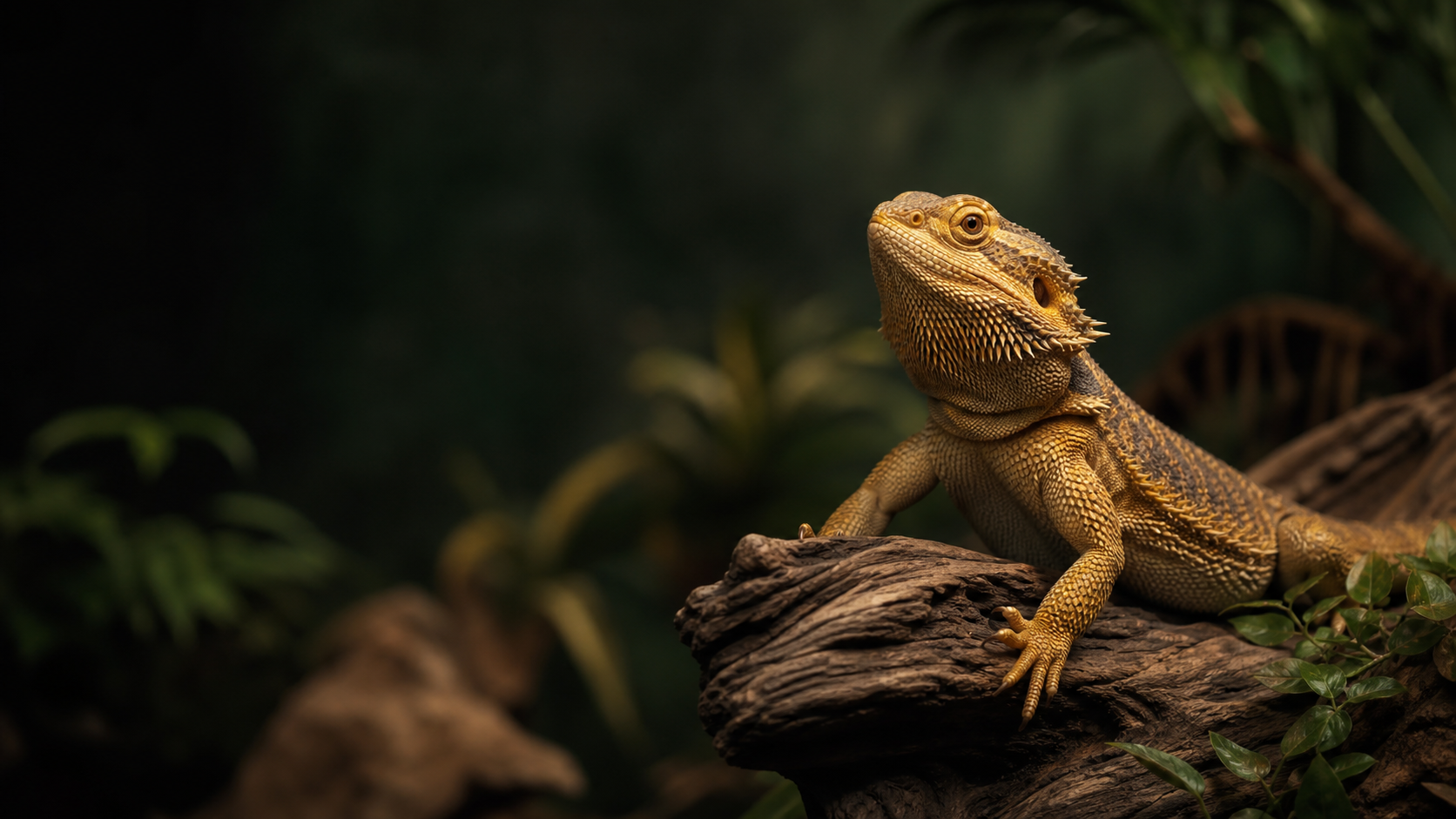 Bearded dragon perched on wood