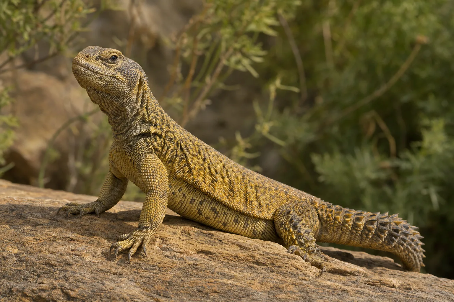 Uromastyx basking on a warm rock